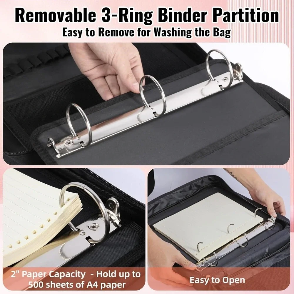 Trapper‎ Keeper 3 Ring Zipper Binder Waterproof with Soft Detachable Strap Black